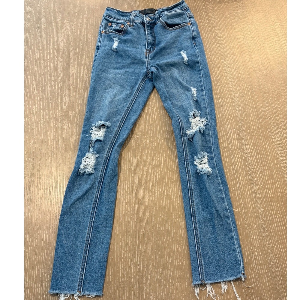 Monkey Ride Jeans Women's 0/24 Distressed Raw Hem Skinny Jeans Blue Denim